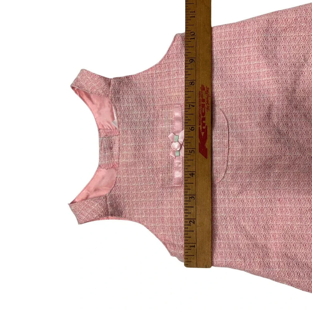 Coquette Pink Tweed Bow Jumper Dress 18M Preppy Classic Girly Pastel Old Money